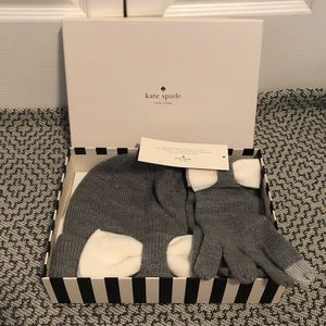 Kate Spade Beanie and Gloves with Bow Tie Grey